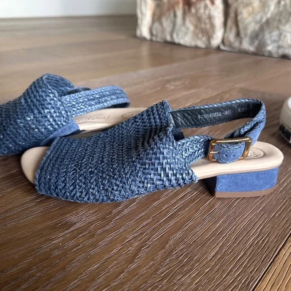 Paul Green Helena Woven Leather Slingback Sandal Indigo Block Heel 7 / 4.5 UK - Picture 6 of 15